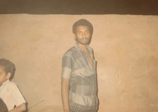 caption: Fitsum Habtemichael in Khartoum, Sudan at age 22, five years after escaping the war in Ethiopia.