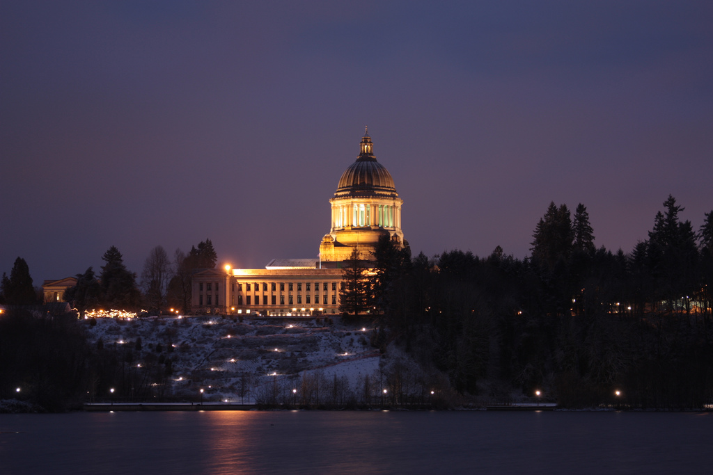 caption: Olympia on a winter's night. 