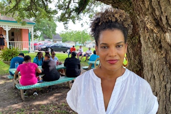 caption: Joy Banner at the Feefolay Cafe in Wallace on Juneteenth. Her community is mobilizing to fight the grain silo complex that could be built on their fence line.
