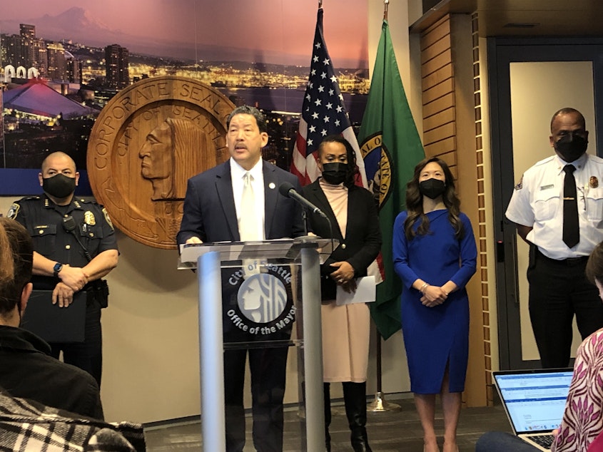 caption: Seattle Mayor Bruce Harrell and interim police Chief Adrian Diaz put together a plan to address issues impacting adult cases of sexual assault.