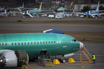 caption: A Boeing 737 aircraft is shown on Thursday, March 14, 2019, at the Boeing Renton Factory in Renton.  