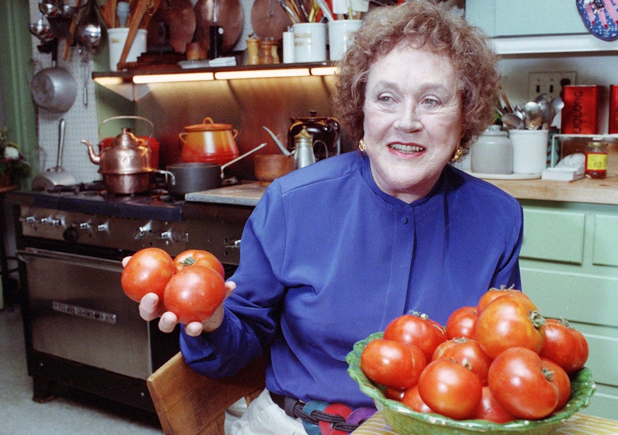 caption: Julia Child was tired of hearing people complain about salt, cholesterol and fat. Try moderation and exercise, she said. This photo was taken in 1992, two years after her interview with KUOW's Ross Reynolds.