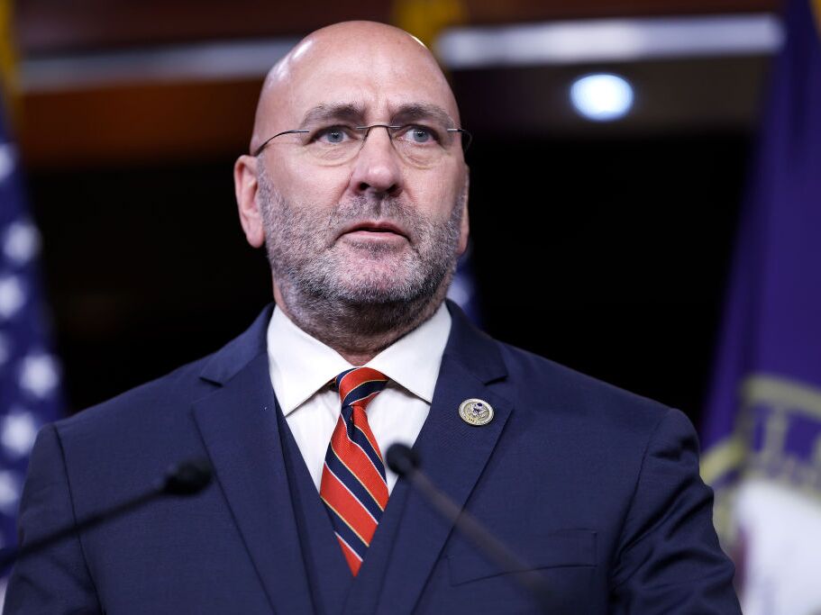 caption: Rep. Clay Higgins (R-LA) speaks during a press conference on the National Defense Authorization Act (NDAA) with members of the House Freedom Caucus on July 14, 2023 in Washington, D.C.