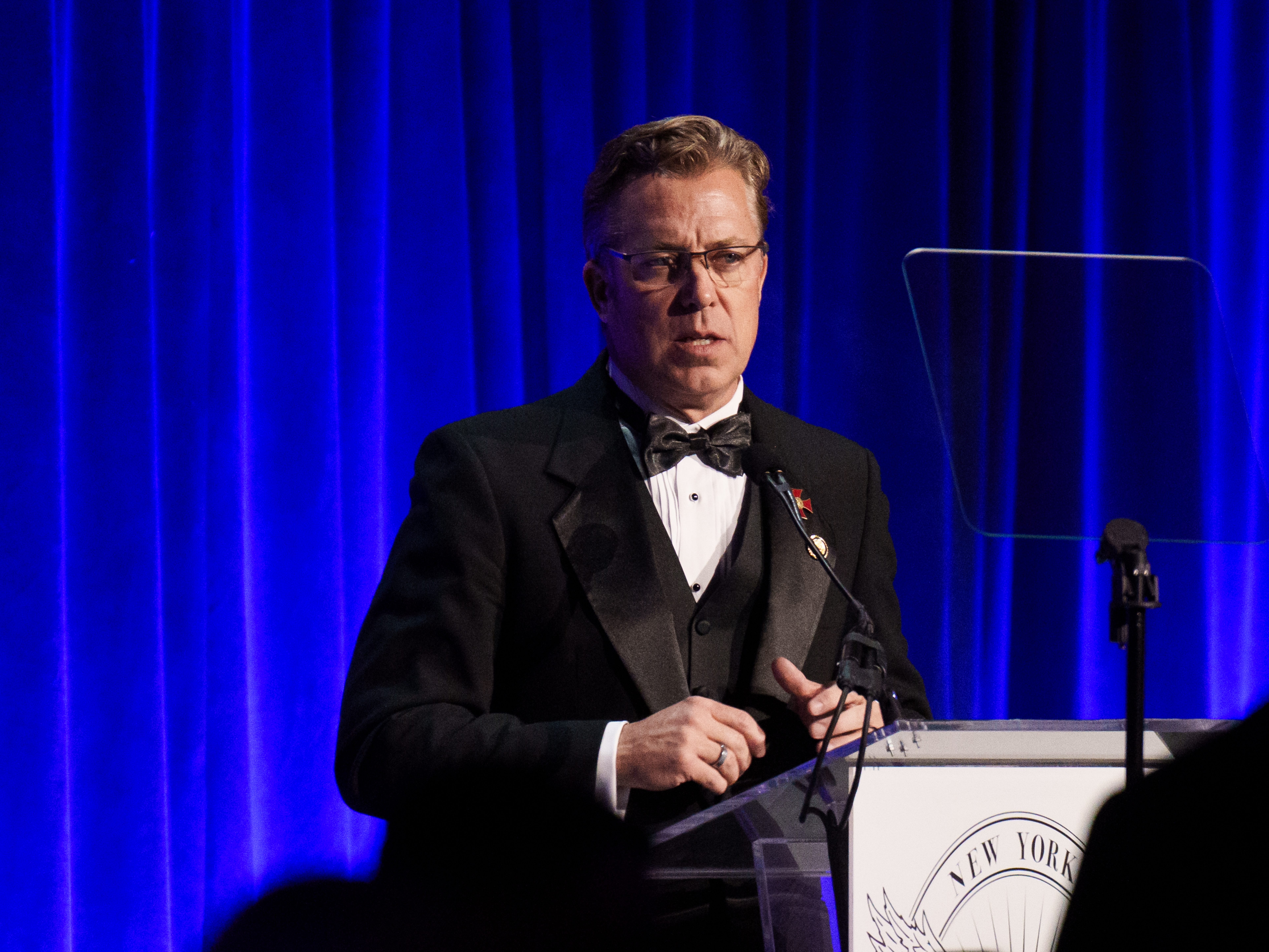 caption: Rep. Andy Ogles, R-Tenn., has come under fire for comments about Muslims in America. He's seen here addressing the New York Young Republican Club on Dec. 13, 2025 in New York City.