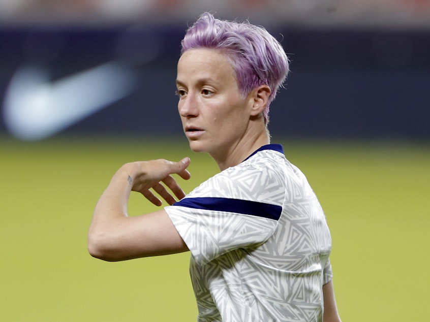 caption: Megan Rapinoe says she uses a variety of CBD products as part of her "all-natural recovery system" that has become part of a daily routine.