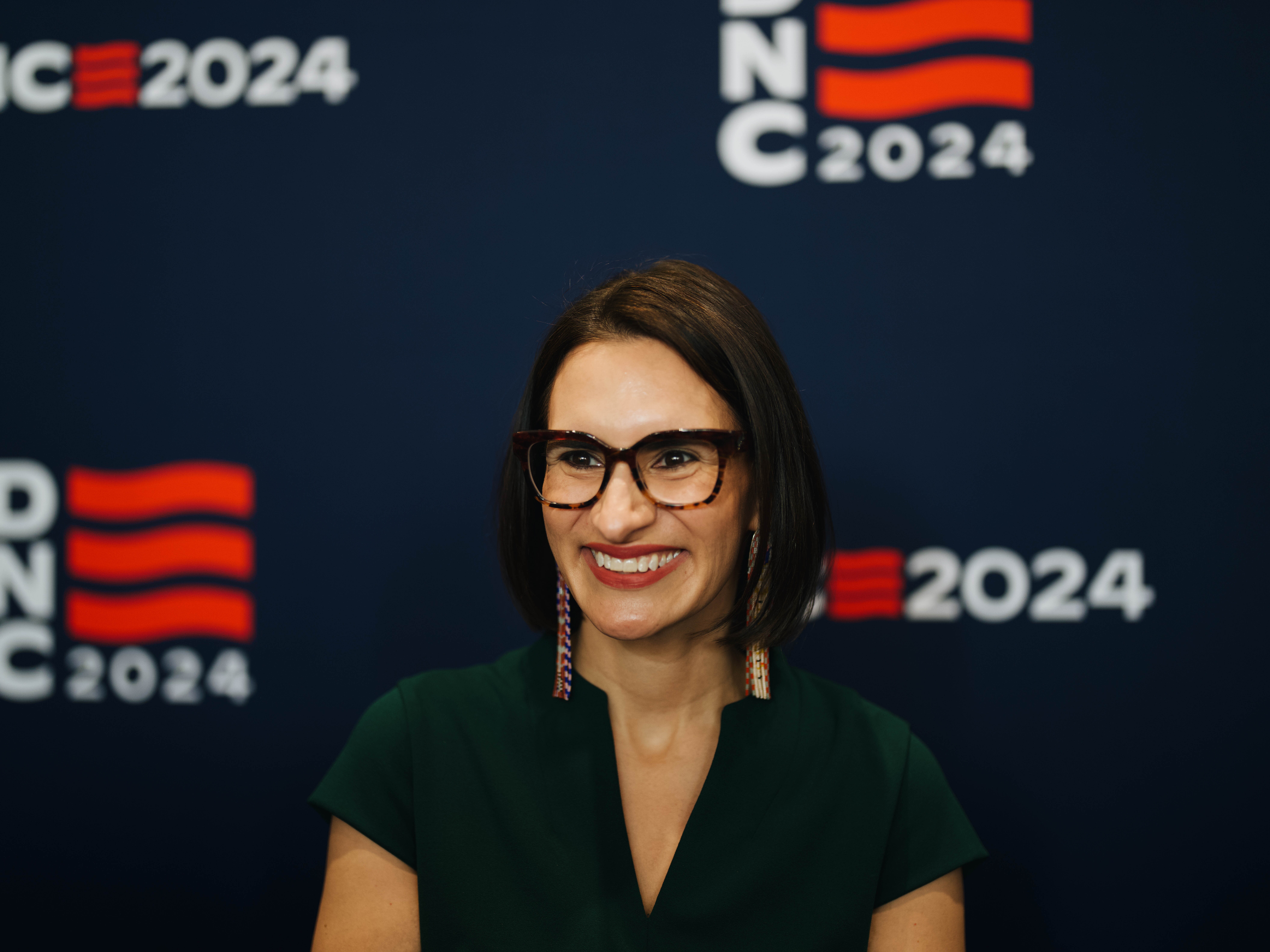caption: Minnesota Lt. Gov. Peggy Flanagan speaks to a crowd during the 2024 Democratic-Farmer-Labor State Convention in Duluth.
