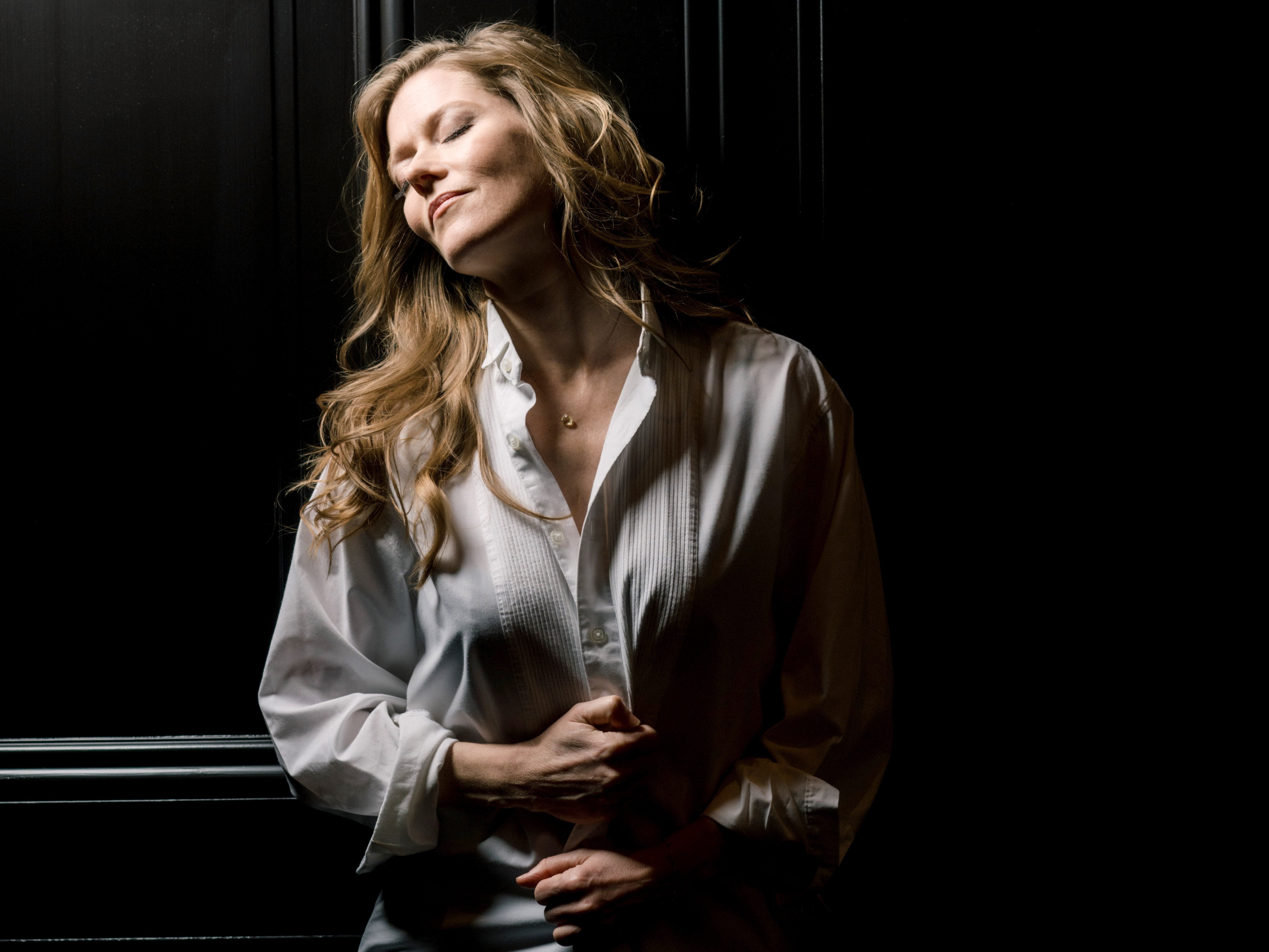 caption: Soprano Barbara Hannigan takes the spotlight on <em>Electric Fields</em>, a new collaborative album inspired by the 12th-century abbess and composer Hildegard von Bingen.