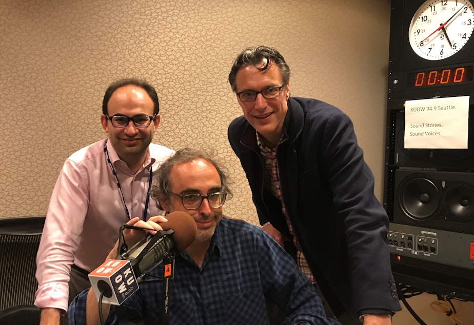 Sasha Senderovich, Gary Shteyngart and Bill Radke (L-R)
