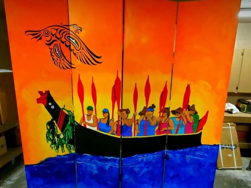 caption: The Tulalip Healing Lodge was one recipient of new DOJ grants. Residents of the program recently collaborated with instructor Monie Ordonia to produce this mural. 
