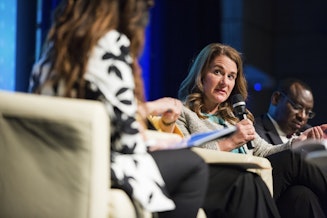 caption: Melinda Gates in 2017 at an event in Washington, D.C., about investing in adolescents. 