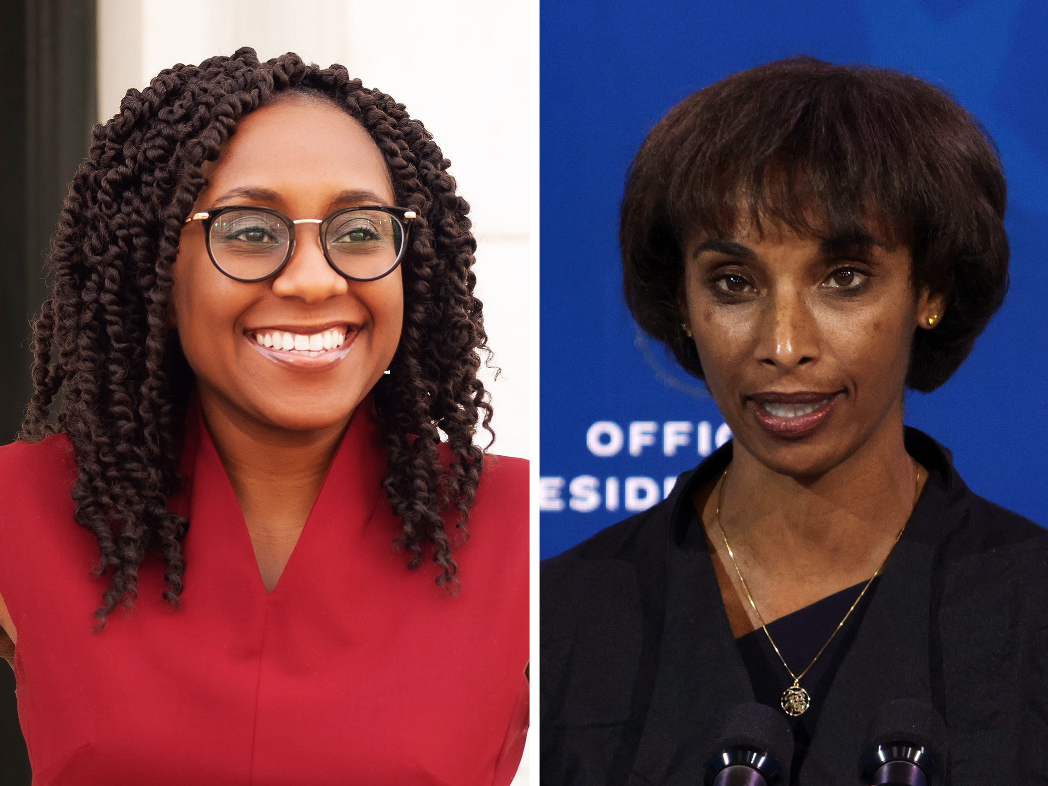 caption: From left: Chief Labor Department economist Janelle Jones, chair of the Council of Economic Advisers nominee Cecilia Rouse and Treasury Secretary Janet Yellen.