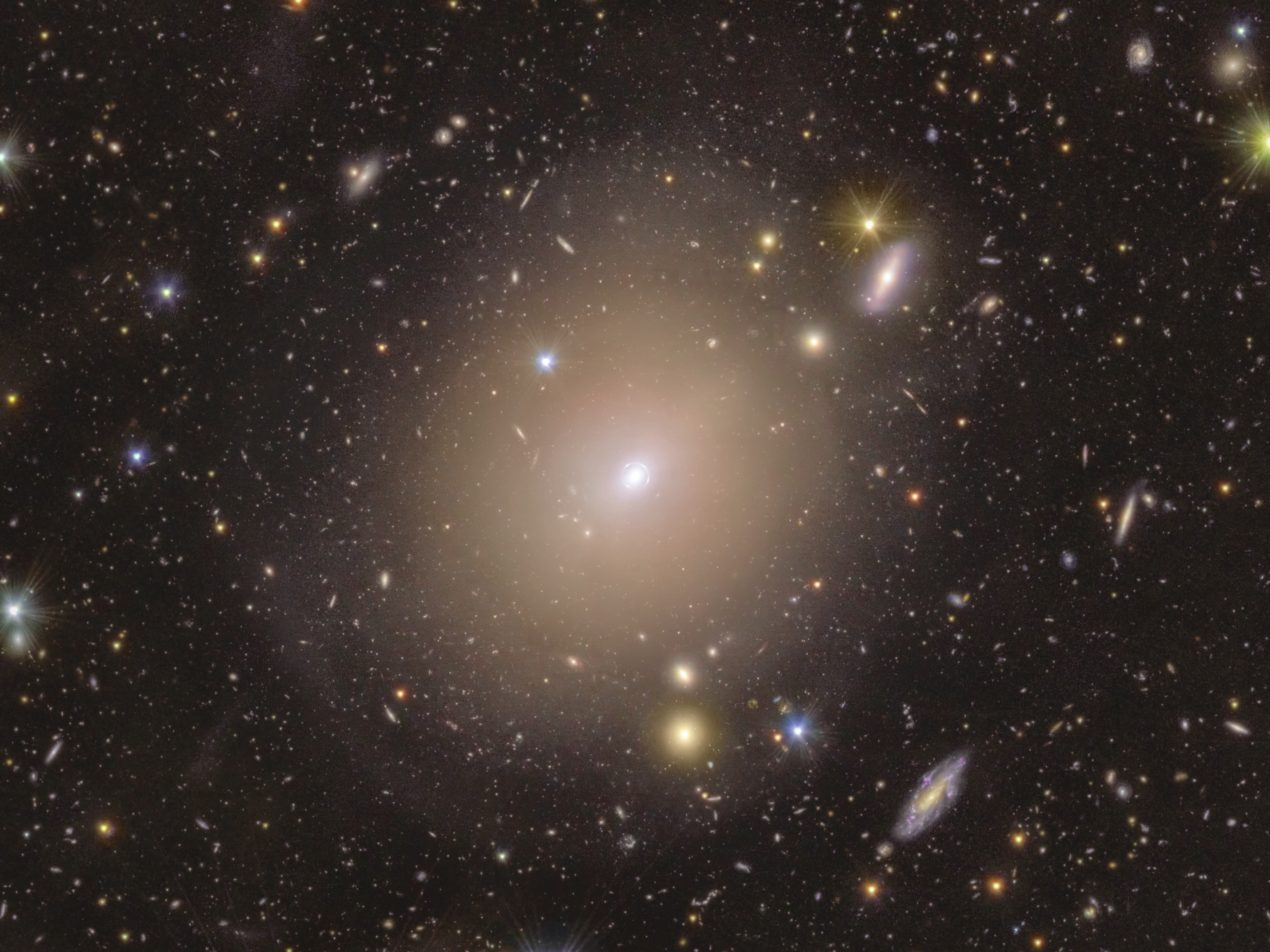 caption: A ring of light surrounding the center of NGC 6505, a nearby galaxy, is captured by the European Space Agency's Euclid telescope.