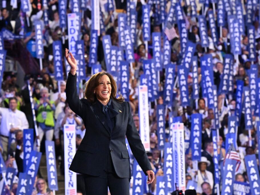 caption: Vice President Harris, the Democratic presidential nominee, made 12 misleading or lacking-in-context statements during her speech at the Democratic National Convention last week. 