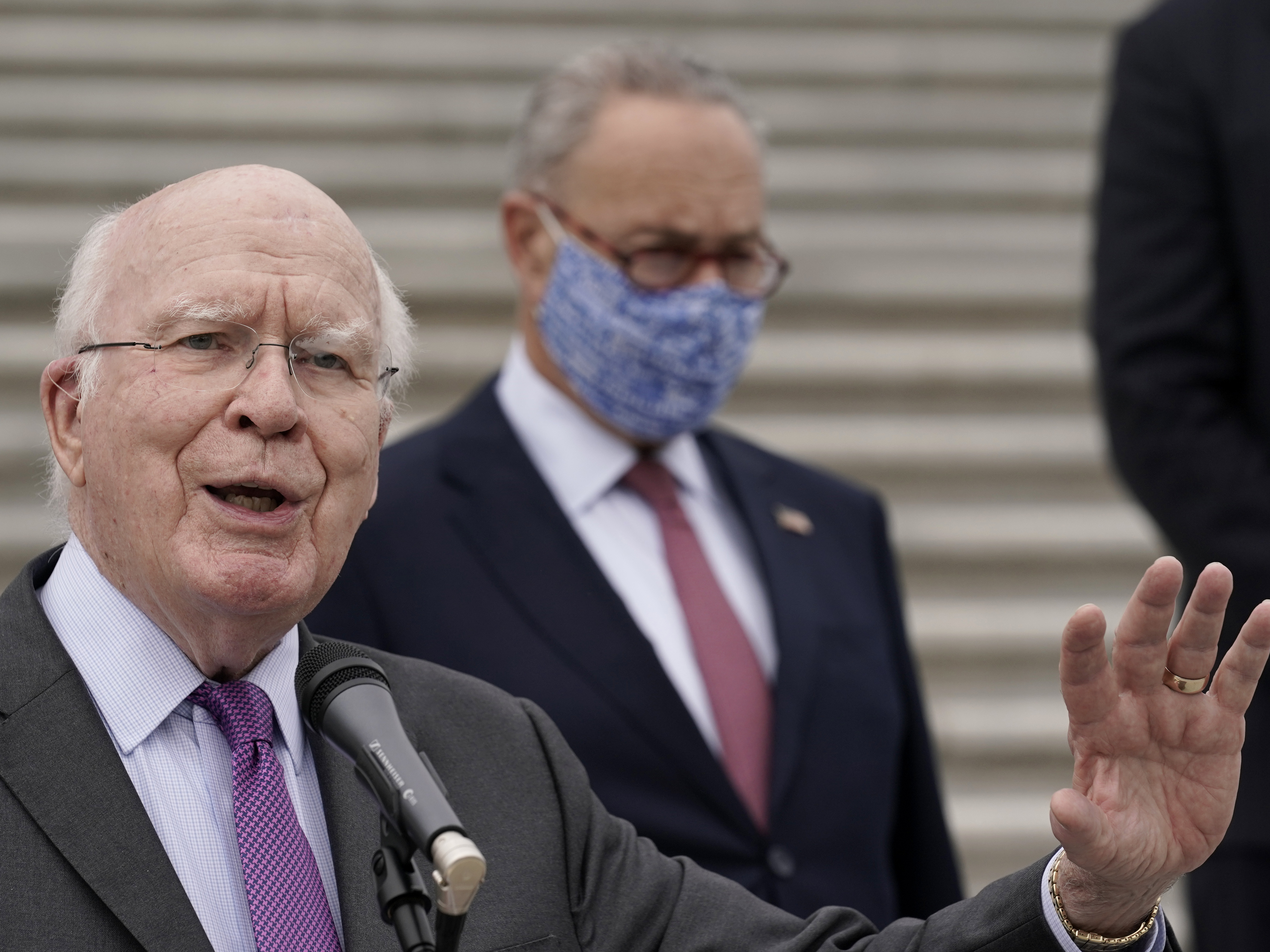 caption: Sen. Patrick Leahy, D-Vt., will president over former President Trump's impeachment trial in the Senate, a Senate source says.