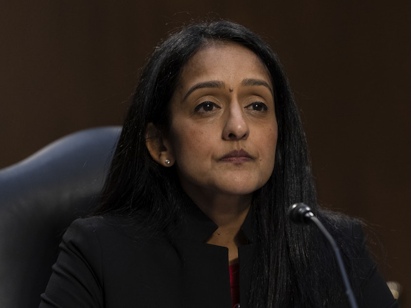 caption: The Senate has voted to confirm Vanita Gupta to serve as associate attorney general. Above, Gupta appears during her confirmation hearing before the Senate Judiciary Committee on March 9, 2021.