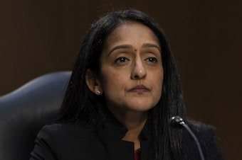 caption: The Senate has voted to confirm Vanita Gupta to serve as associate attorney general. Above, Gupta appears during her confirmation hearing before the Senate Judiciary Committee on March 9, 2021.