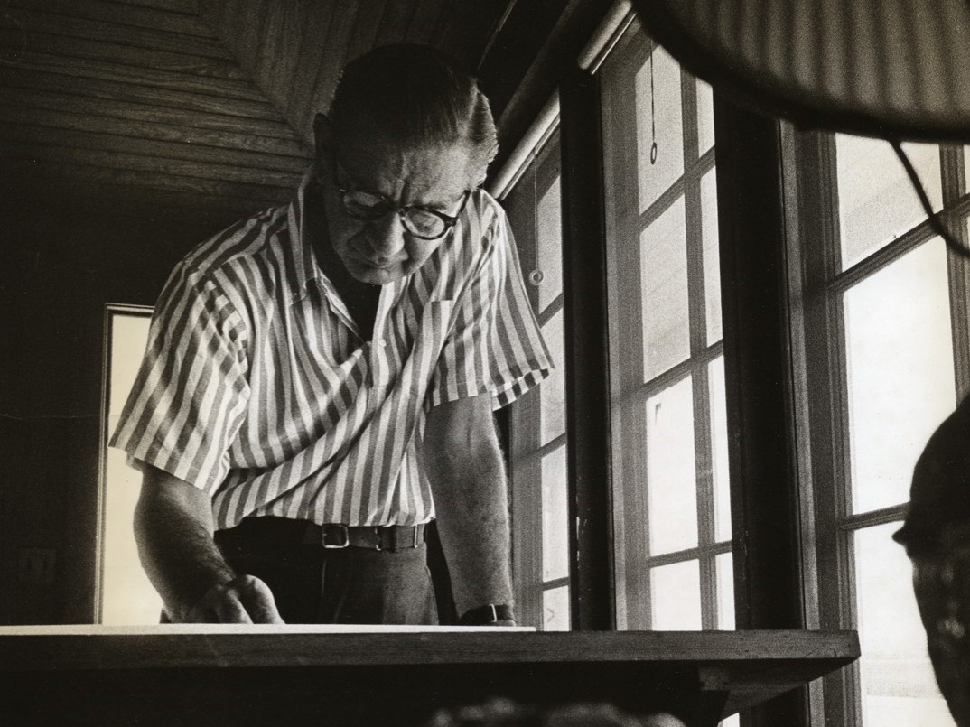 caption: Charles Addams in his Westhampton Beach, N.Y., studio in 1977.