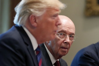caption: The House oversight committee has released internal documents about the failed push for a census citizenship question by former President Donald Trump's administration, including Wilbur Ross, the former commerce secretary who is shown at a White House meeting in 2018.