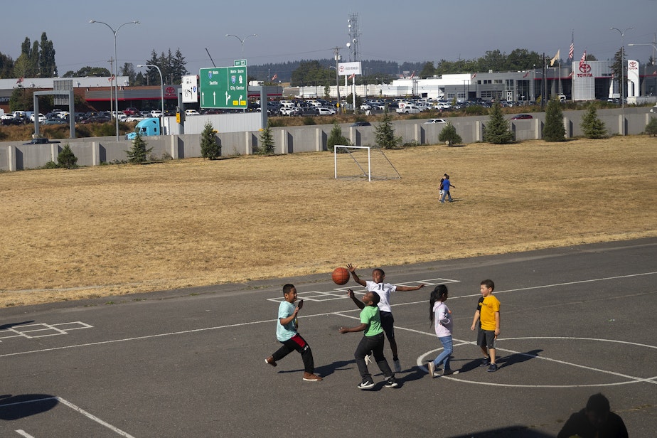 caption: Students play during recess on Monday, September 26, 2022, at Jennie Reed Elementary school in Tacoma. 