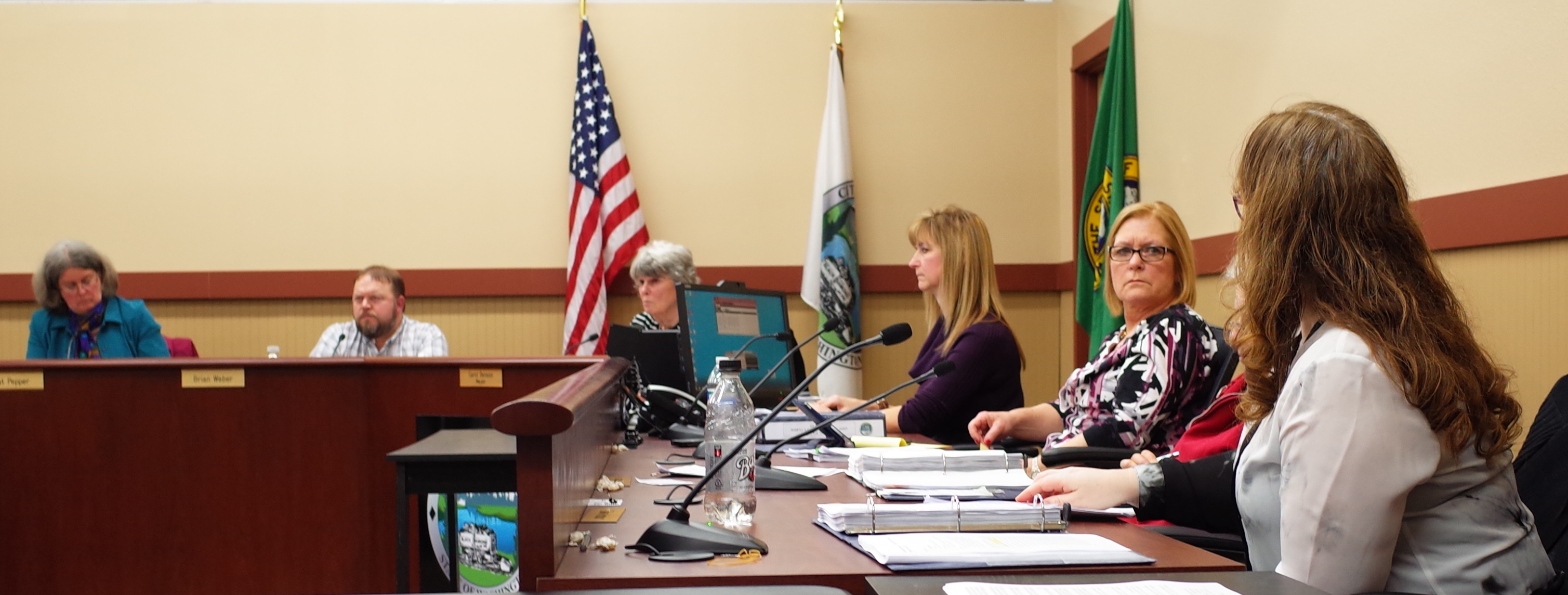 caption: Another tense meeting in Black Diamond. A majority of city council does not support mayor Carol Benson's budget. 