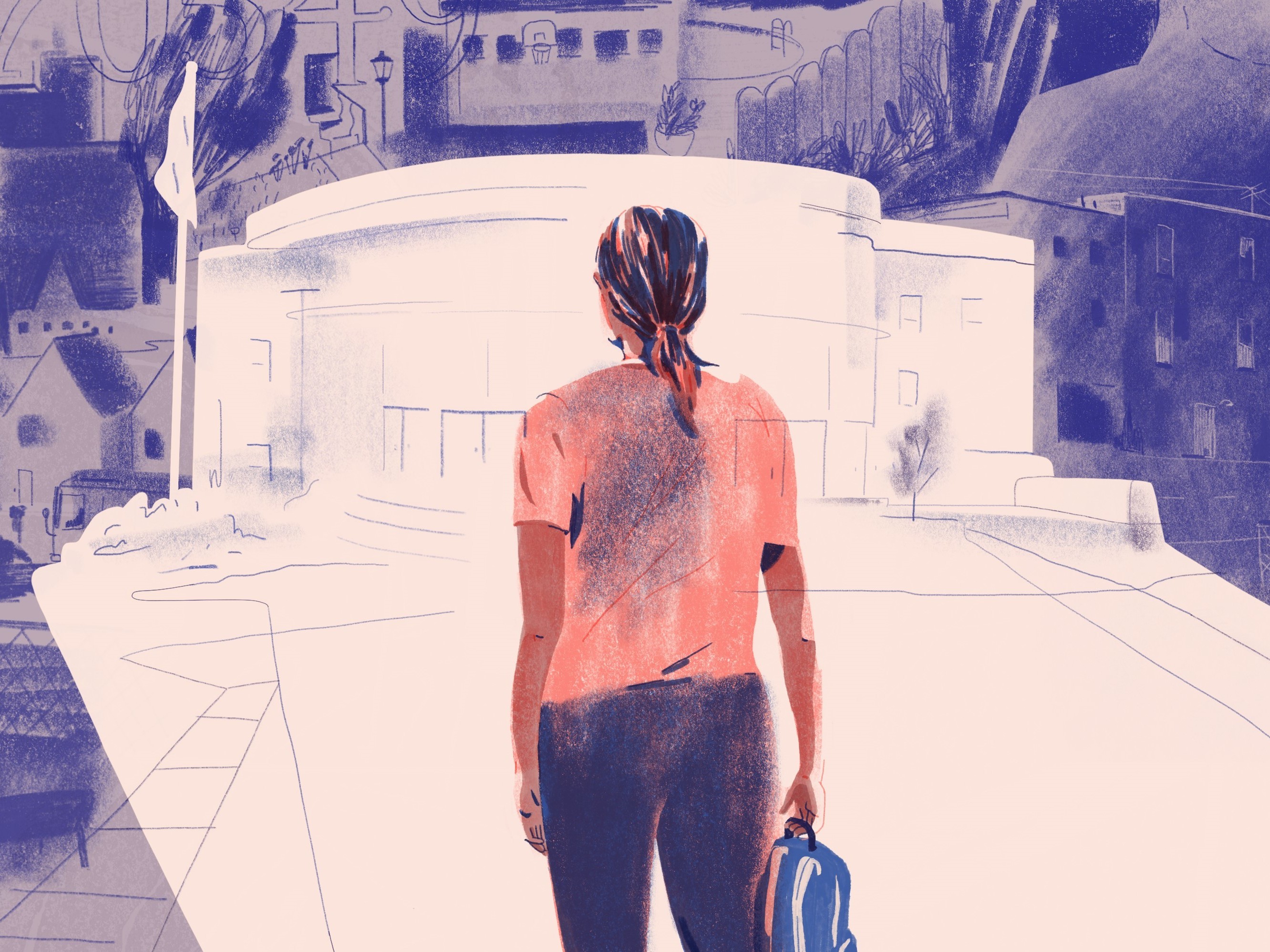 A student heads into school.