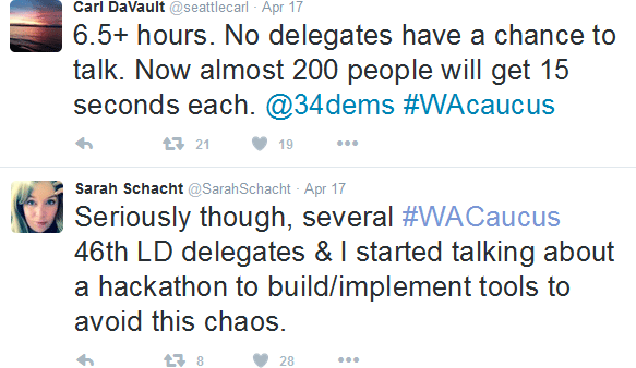 caption: Sunday's legislative district caucus-goers were not impressed.
