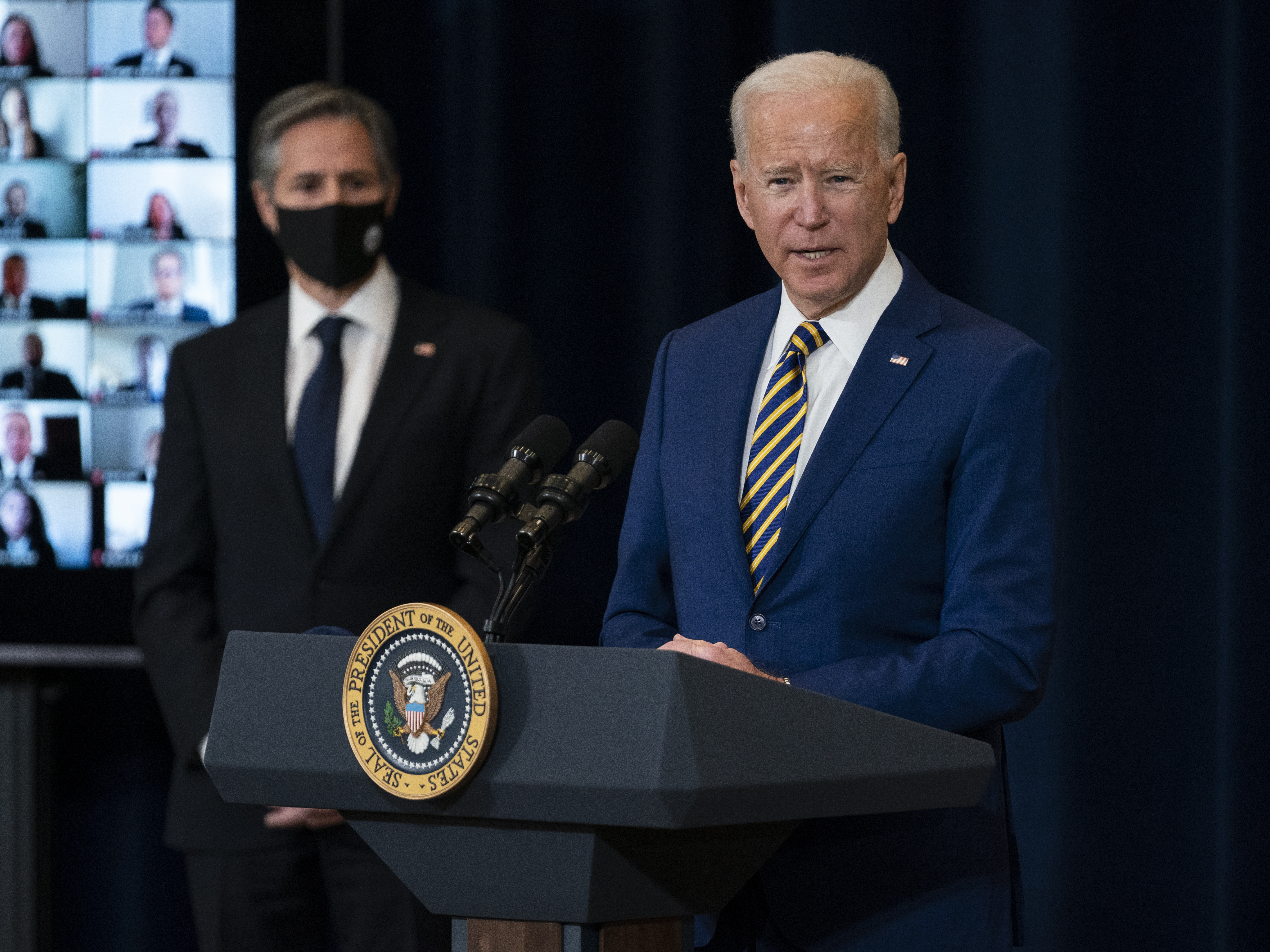 caption: Secretary of State Antony Blinken, left, announced the Biden administration's plan to terminate agreements with El Salvador, Guatemala and Honduras that allowed the U.S. to send asylum-seekers to those countries.