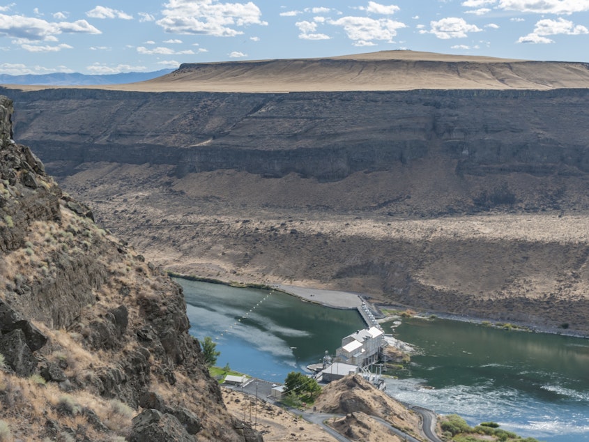 caption: Idaho Power says it already gets nearly half its energy from hydroelectric dams such as the Swan Falls Dam on the Snake River, just south of Boise. The utility plans to phase out its use of coal power plants.