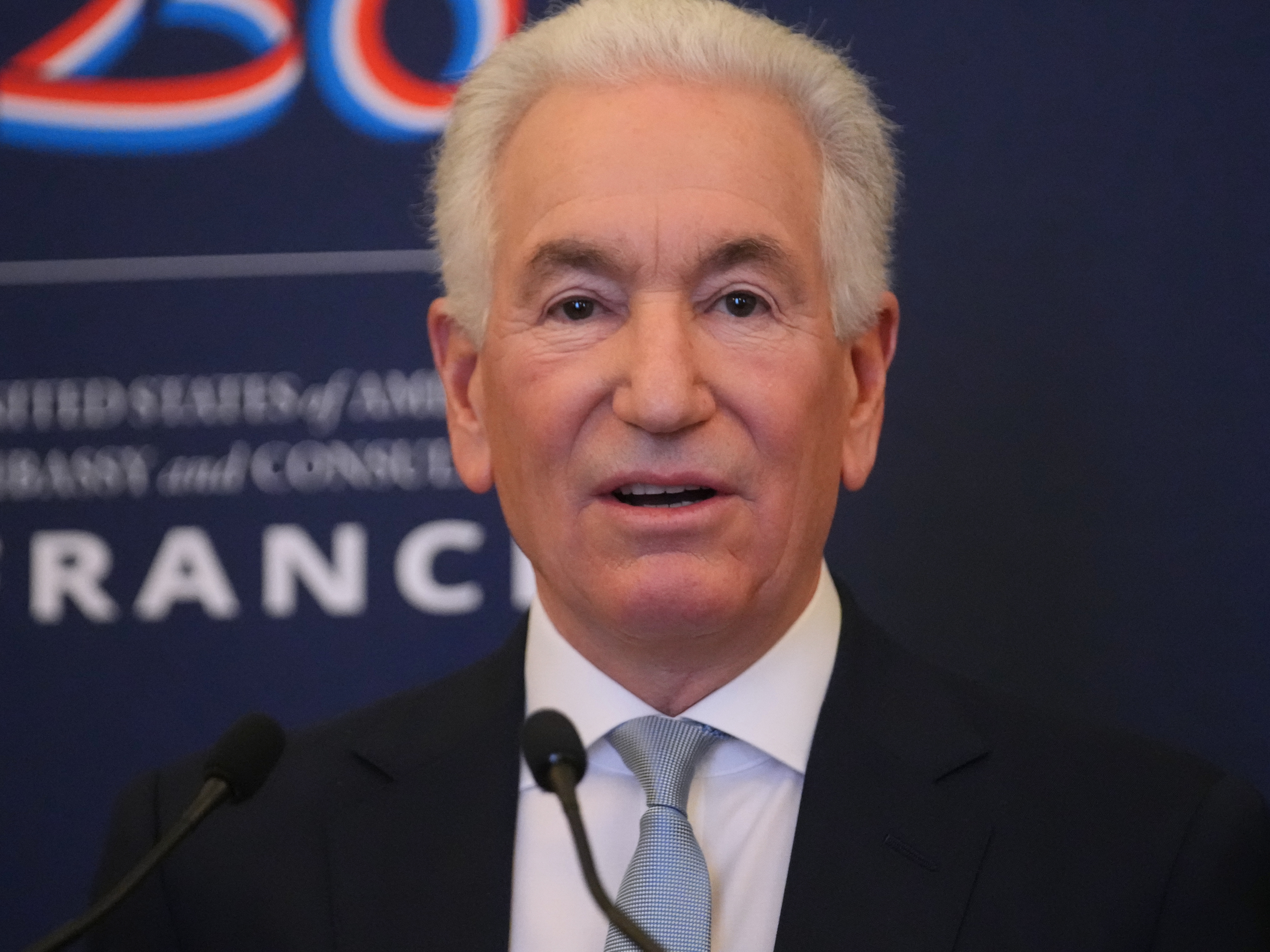 caption: FILE - U.S. Ambassador to France Charles Kushner gives a news conference marking the 250th birthday of the U.S. in 2026, in Paris, Dec. 4, 2025.