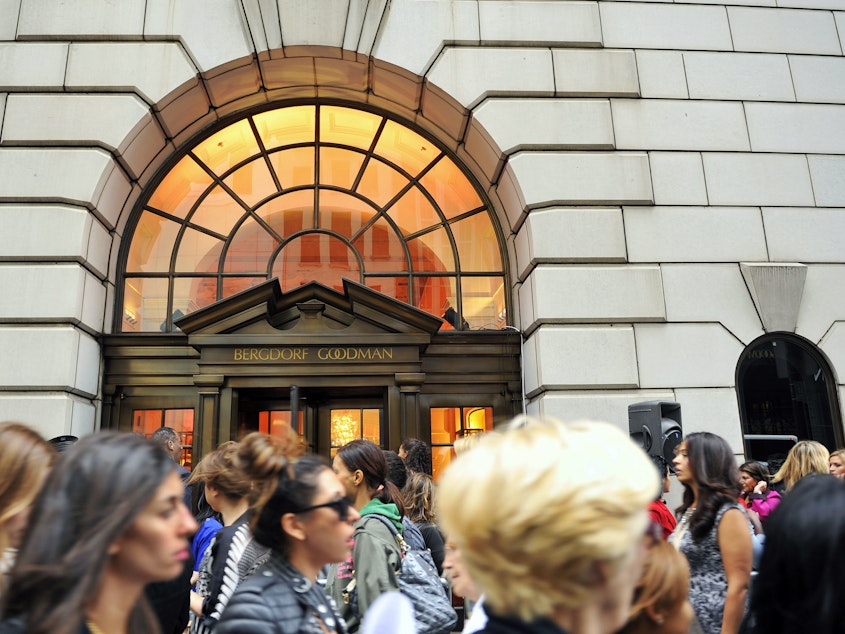 caption: Customers line up to enter the Bergdorf Goodman store in New York City in this 2010 file photo. Advice columnist E. Jean Carroll claims President Trump sexually assaulted her in a dressing room at the Manhattan department store in the '90s.