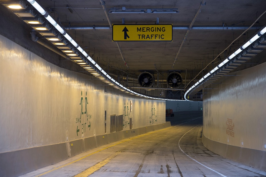 caption: FILE: A portion of the north bound on-ramp is shown on Thursday, November 15, 2018, inside the State Route 99 tunnel in Seattle. 
