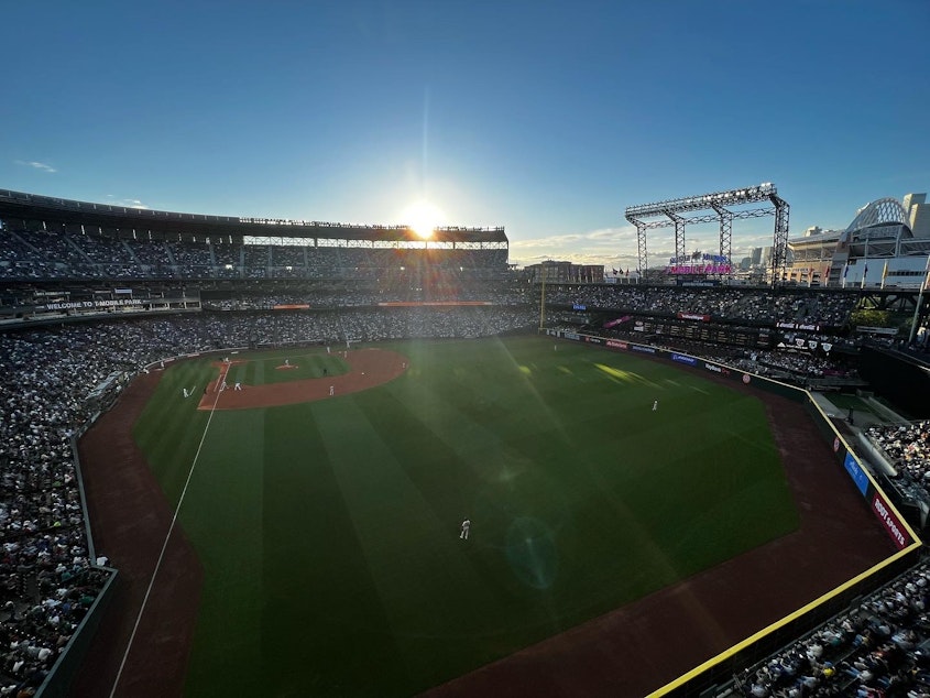 caption: T-Mobile Park, home of the Seattle Mariners, during a 2022 regular season game.