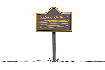 Illustration of a small historical marker indicating a section break.