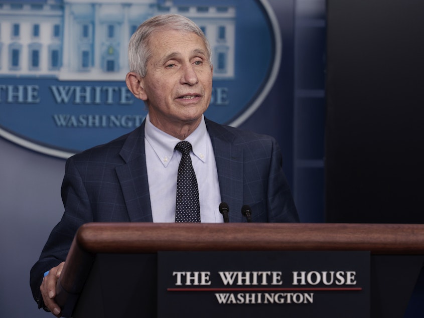 caption: Dr. Anthony Fauci said on Sunday that the CDC was considering adding testing negative to its recommendations for when people could stop isolating after testing positive.
