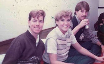 caption: The author, left, in high school.