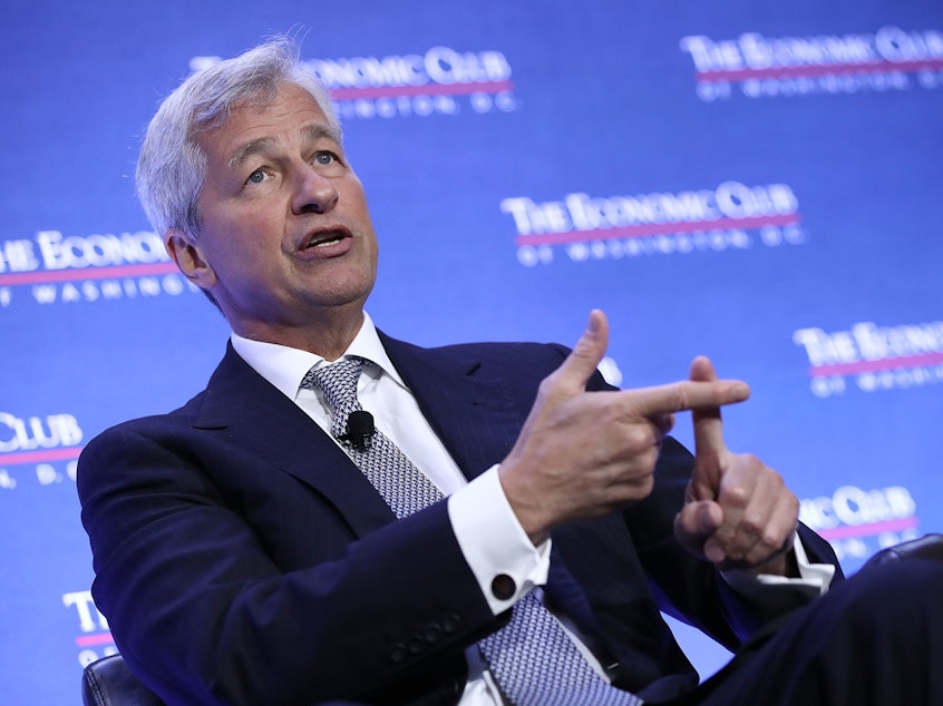 caption: "We still face much uncertainty regarding the future path of the economy," JPMorgan Chase CEO Jamie Dimon said Tuesday in a statement accompanying the giant bank's financial results.