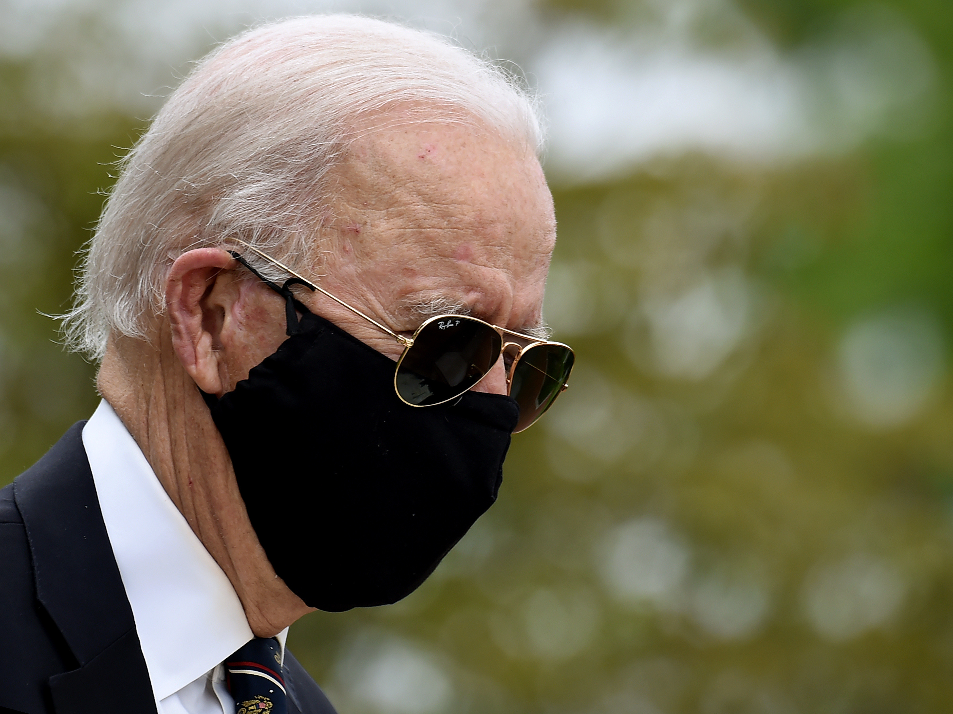 caption: Democratic presidential candidate Joe Biden, at Delaware Memorial Bridge Veterans Memorial Park earlier this month, spoke from his home in Delaware where he has been during the coronavirus pandemic.
