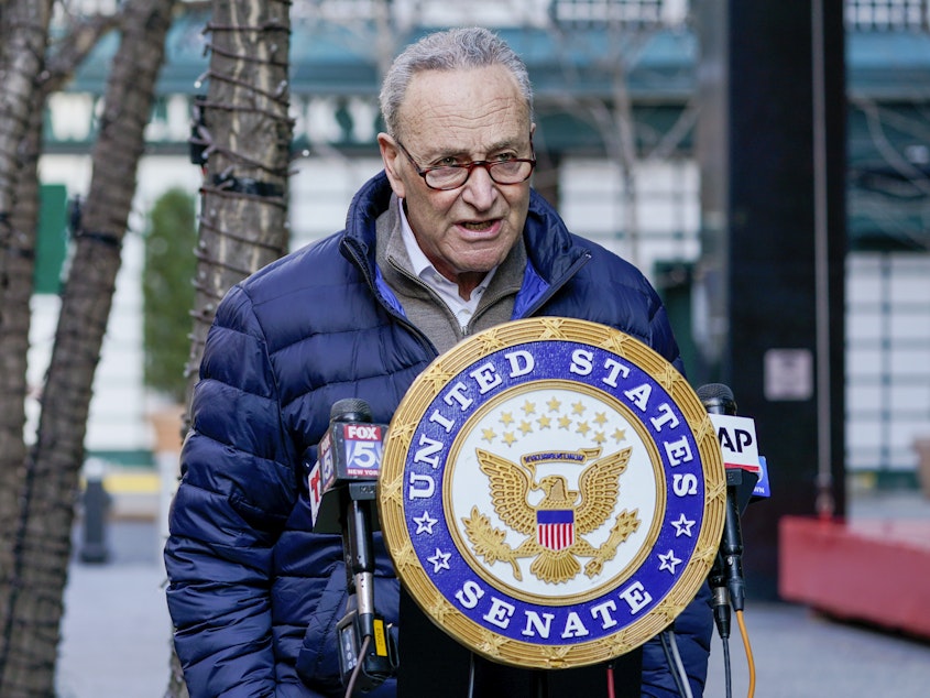 caption: Chuck Schumer, now the Senate majority leader, has rejected some Republicans' argument that a former president can't face an impeachment trial in the Senate.