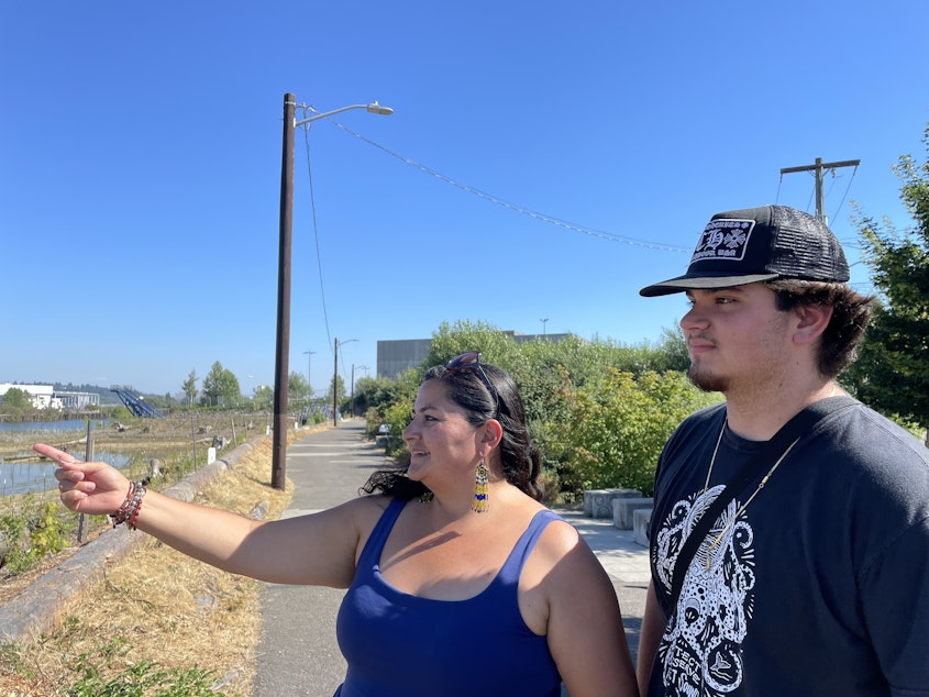 caption: Duwamish River Community Coalition's Paulina Lopez and Duwamish Valley Youth Corp's Nico Peters at Duwamish River People's Park.