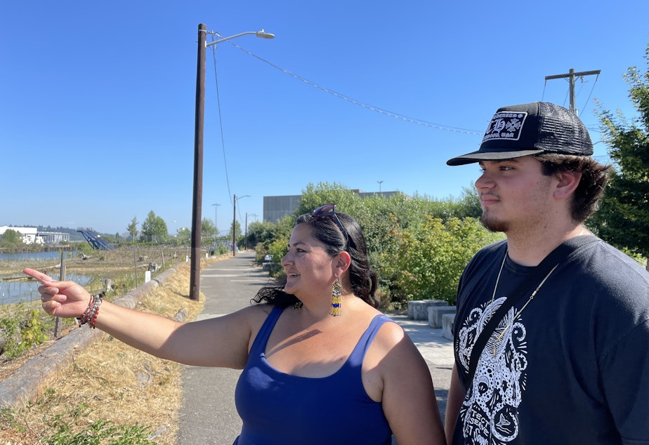 caption: Duwamish River Community Coalition's Paulina Lopez and Duwamish Valley Youth Corp's Nico Peters at Duwamish River People's Park.