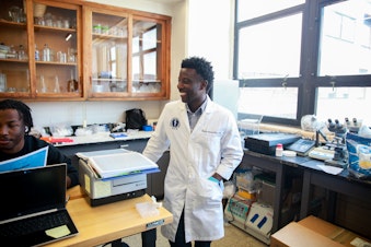 caption: Stanley Andrisse says his 21-year-old self, who was once facing 20 years to life in prison, could never have imagined his life today: Andrisse is now an endocrinologist, scientist and professor at Howard University's College of Medicine. He has a Ph.D., an MBA, and a lab full of students who affectionately call him Dr. Stan.