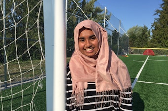 caption: Noor Aamir, the founder of a soccer camp for Muslim girls. 