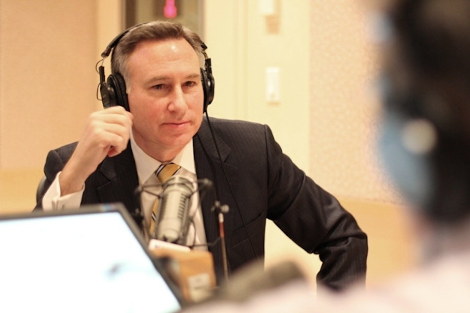 caption: Dow Constantine in the KUOW studios.
