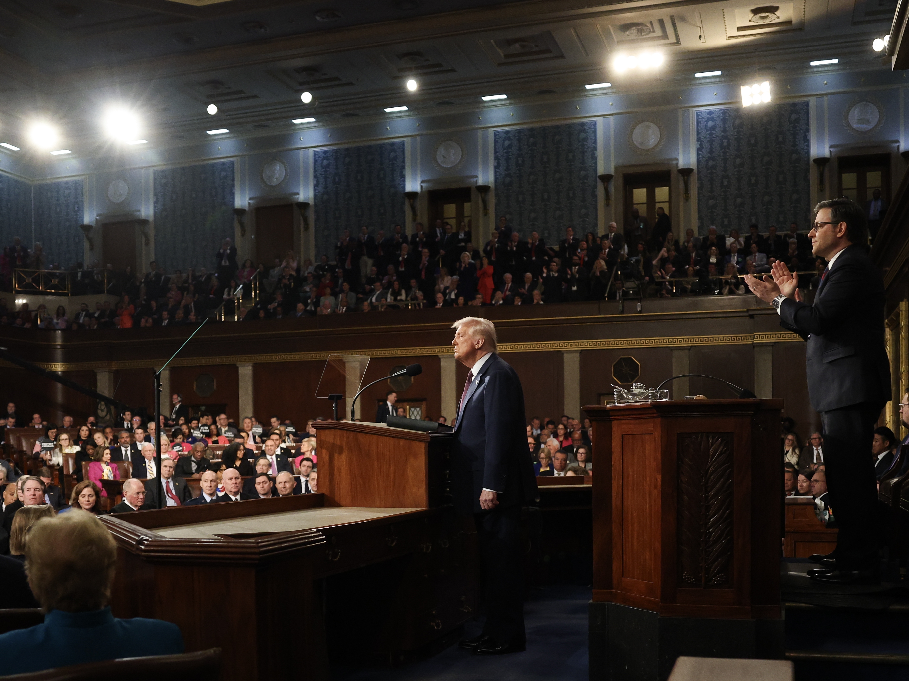 caption: President Trump addresses a joint session of Congress at the U.S. Capitol in Washington, D.C., on Tuesday.