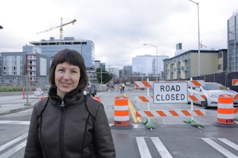caption: Deborah Daoust of Seattle Center says when Harrison Street busts through Aurora in 2019, it'll be much easier for people to get from South Lake Union to the Seattle Center. Thomas and John streets will also break through later.