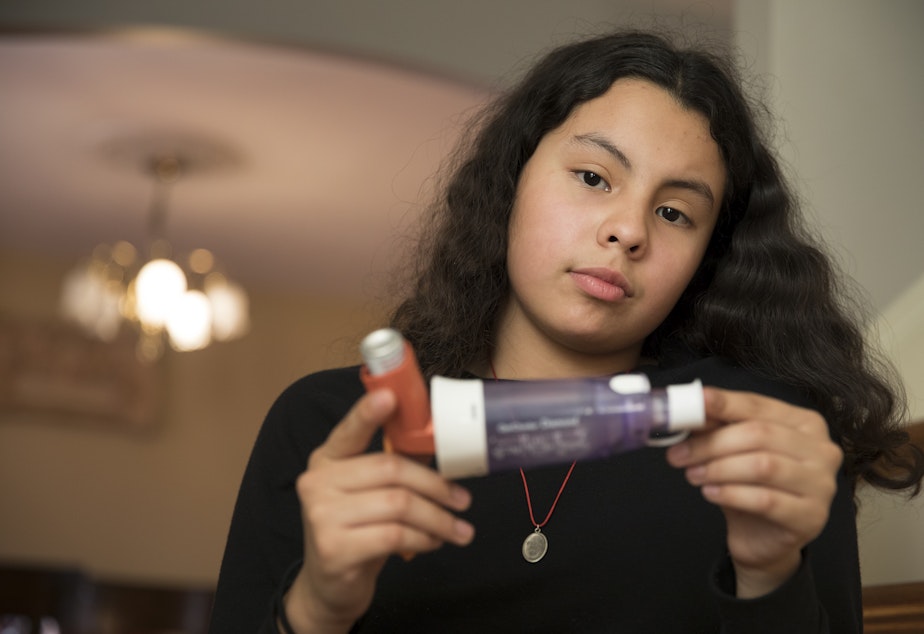 caption: Estefany Velasquez, 13, manages her asthma with medication but research shows that for every one emergency room visit for asthma made in our nation every year, there are 10 to 15 missed school days.