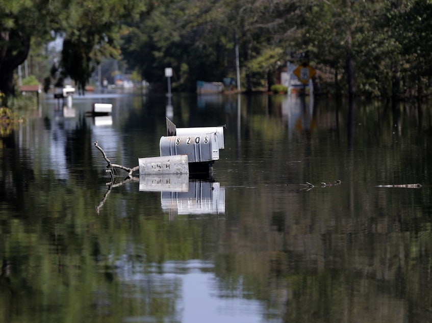 caption: Hurricane Florence flooded Nichols, S.C., in September 2018. It was the second catastrophic flood in the region in less than two years.