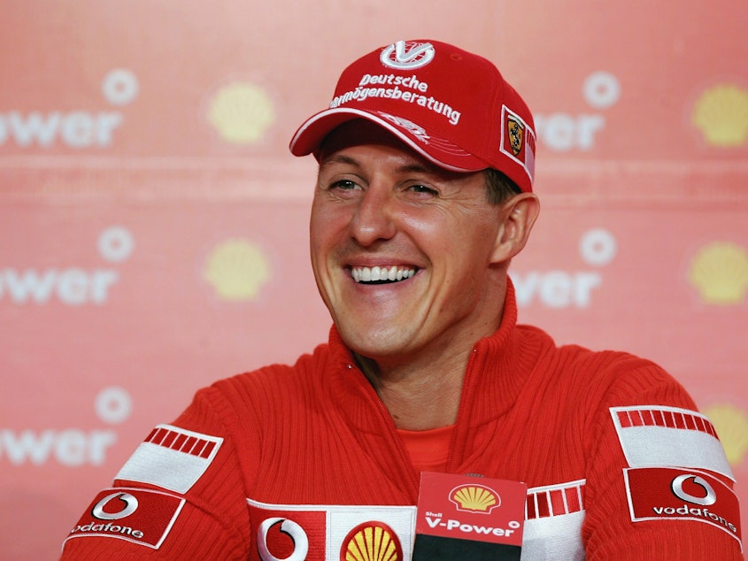 caption: Michael Schumacher, pictured at a press conference in Brazil in 2006, hasn't spoken publicly since suffering a near-fatal head injury in 2013.