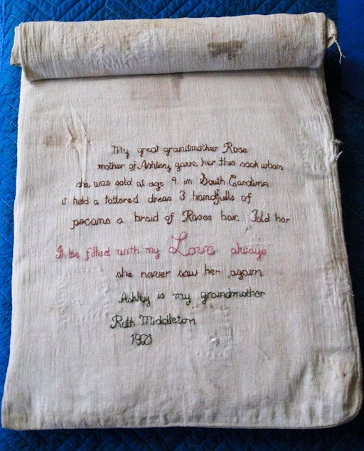 caption: The bag Rose, a slave and mother, gave to her 9-year-old daughter the day she was sold away. They never saw each other again.