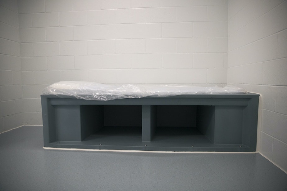 caption: A cell in King County's new youth detention center, which opened in February.